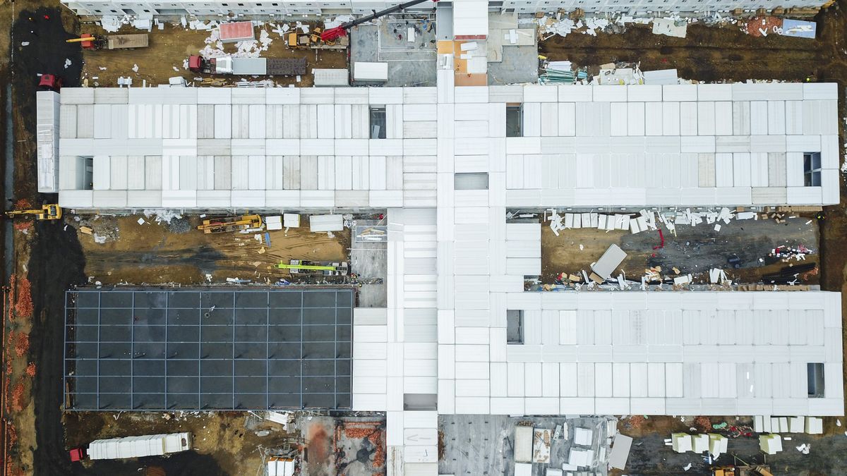 Building construction site, aerial view